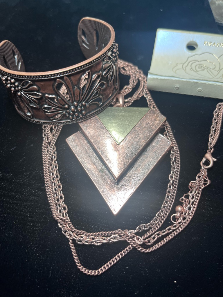 Copper-Tone Floral Cuff Bracelet And Geometric Pendant Necklace Set